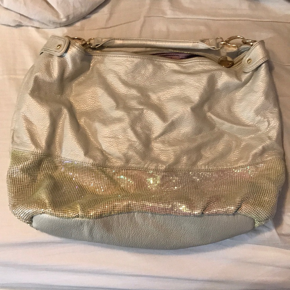 Real leather and metal sequin bag